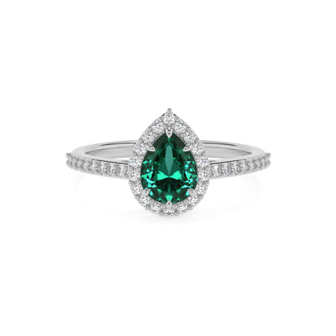 lab-grown emerald pear half eterity halo solitaire engagement ring