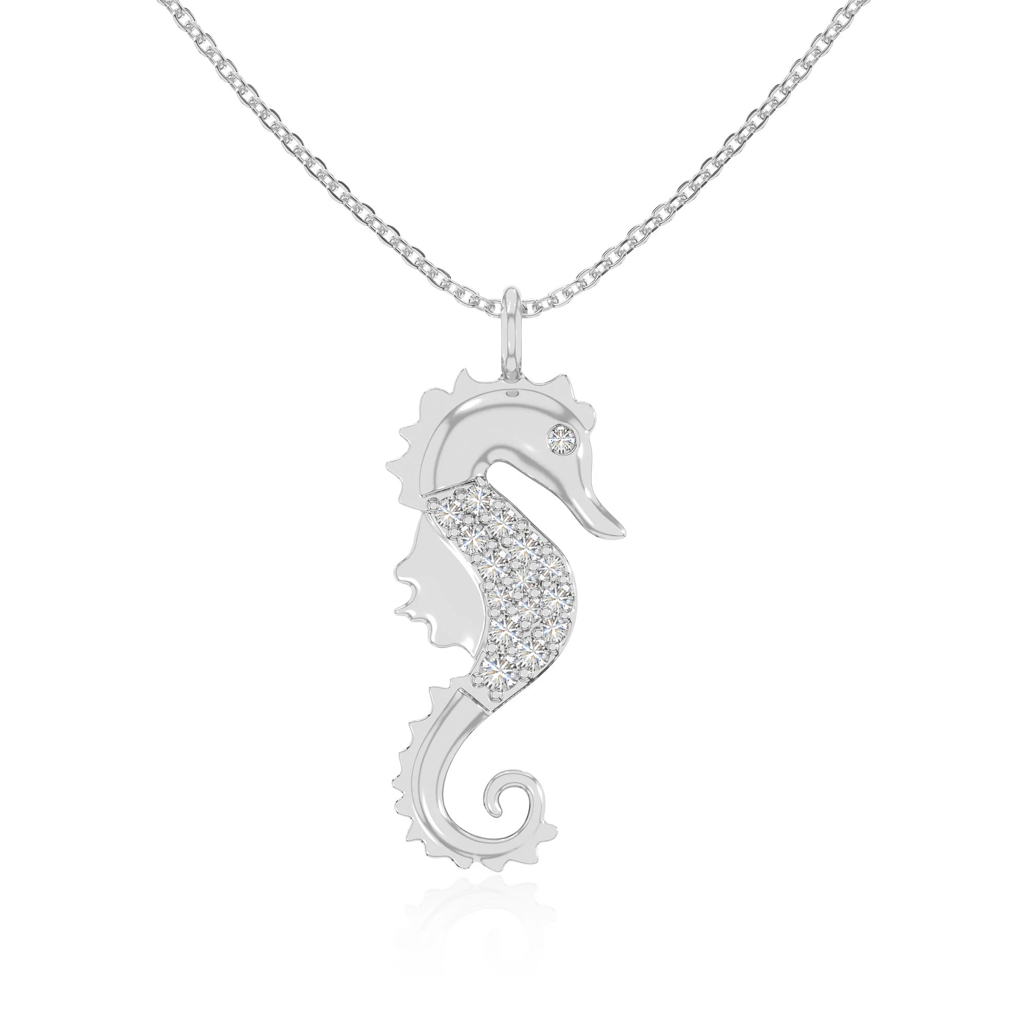 moissanite sea horse necklaces in sterling silver 