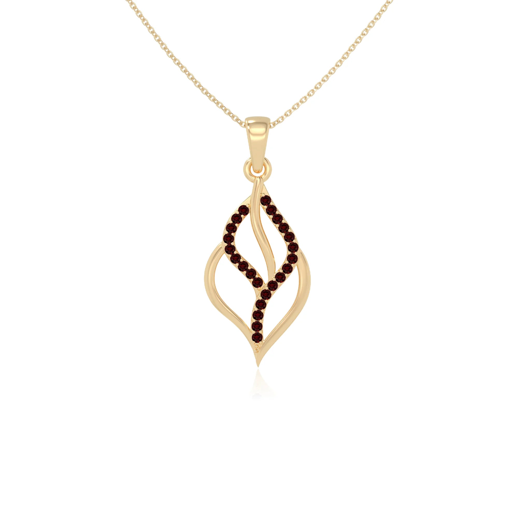 natural garnet leaf necklaces in yellow gold vermeil 