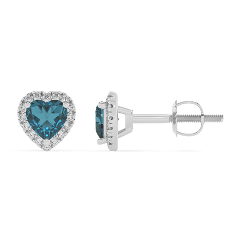 natural london blue topaz heart stud earrings with moissanite 