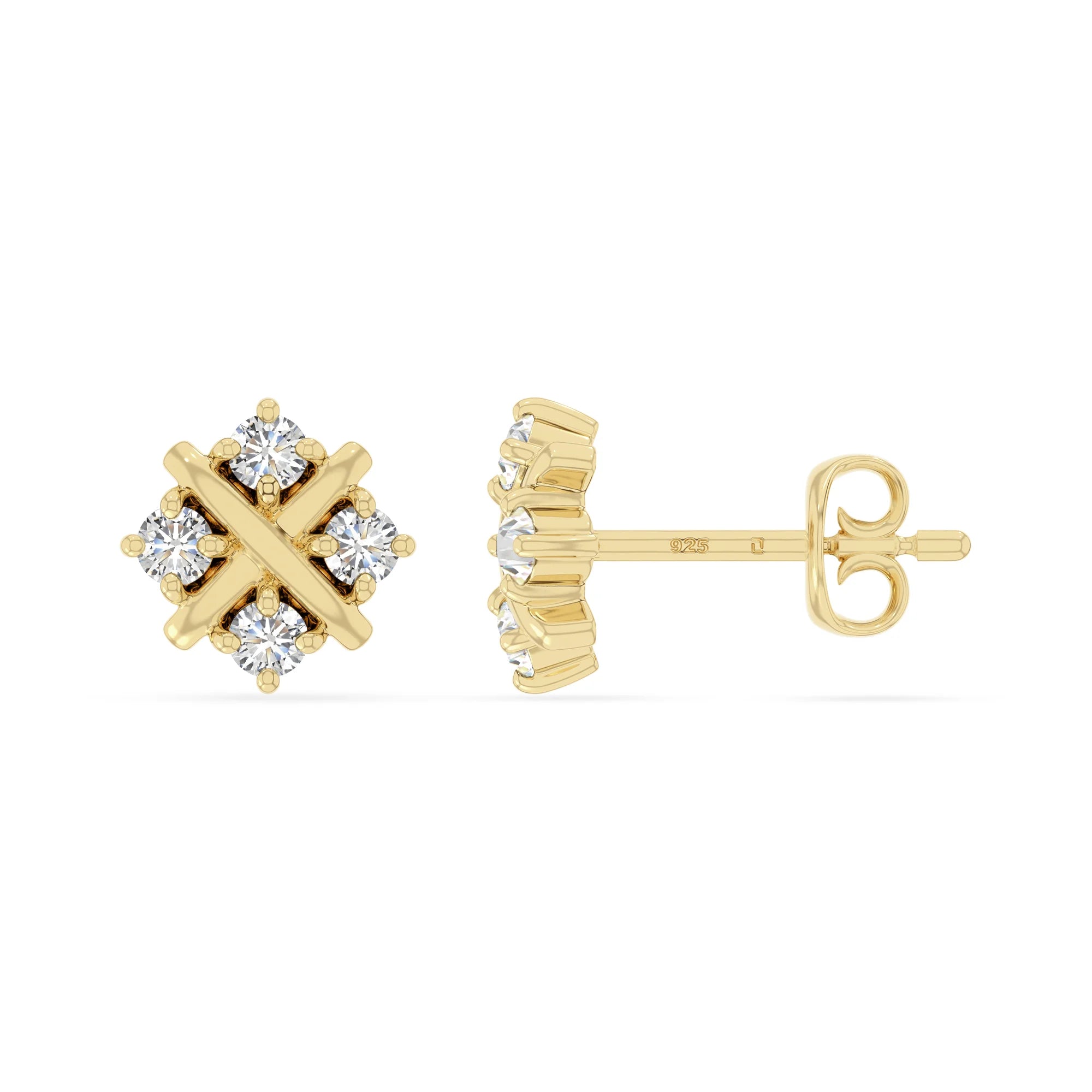 moissanite flower stud earrings in yellow gold vermeil 
