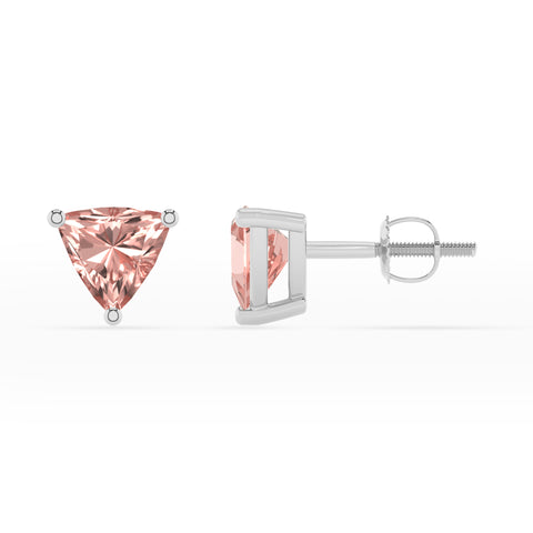 lab grown morganite trillion stud earrings 