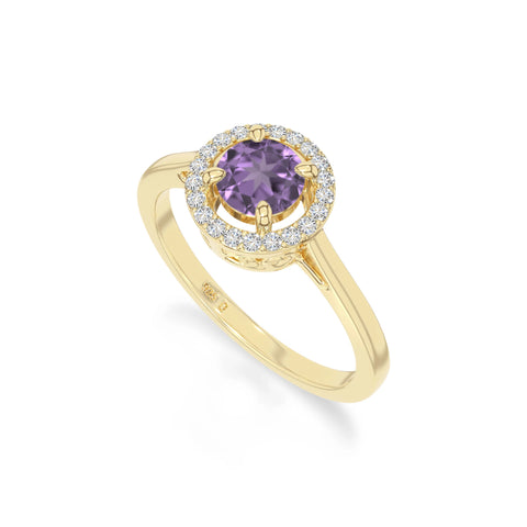 natural amethyst solitaire halo engagement rings in yellow gold vermeil