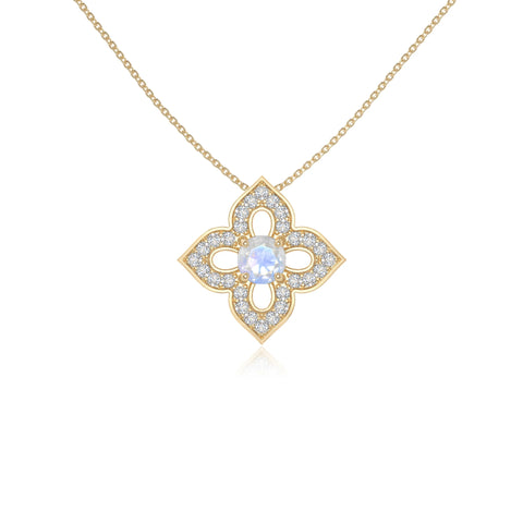 rainbow moonstone 4 petal flower necklaces in yellow gold vermeil 