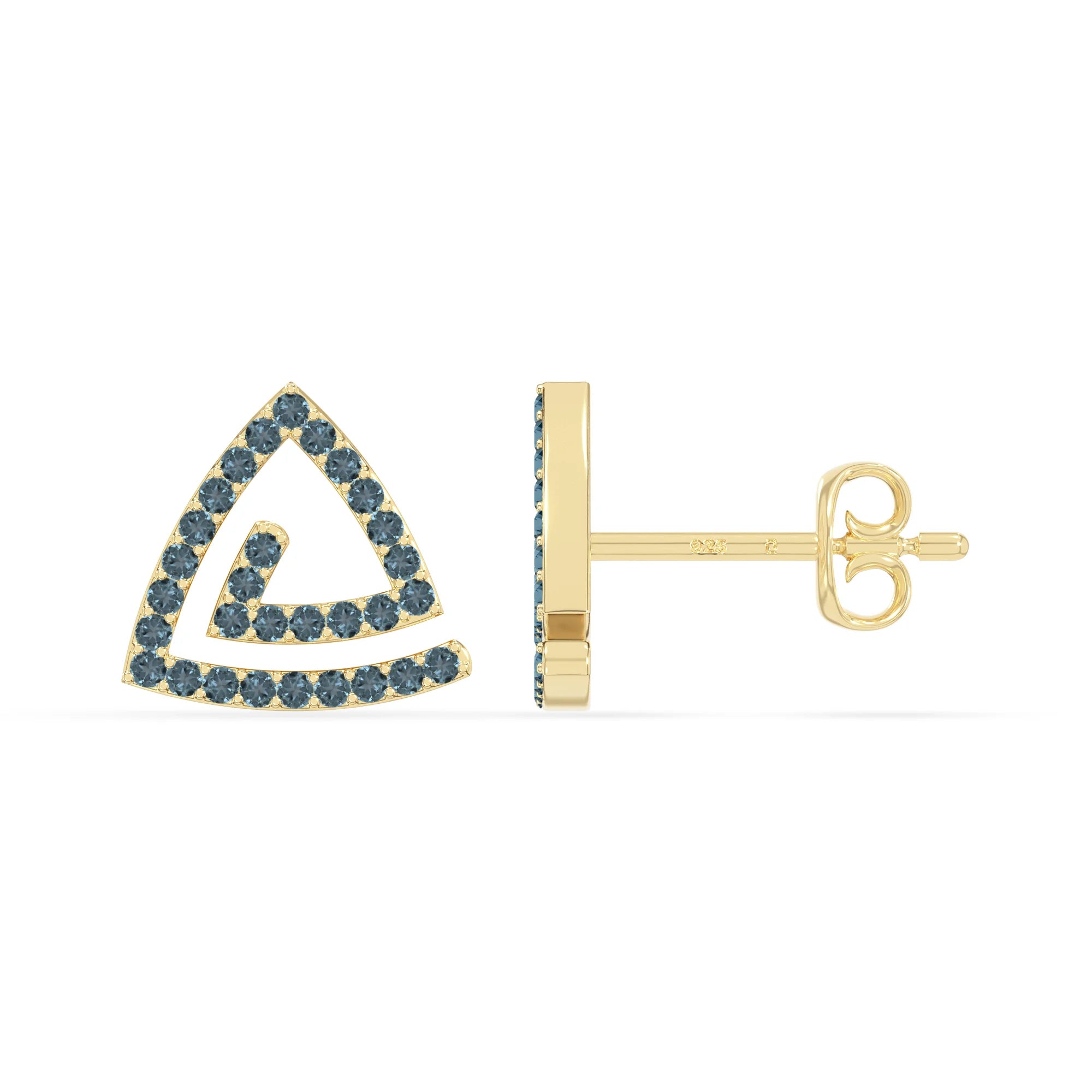 natural london-blue-topaz triangle stud earrings in yellow gold vermeil 