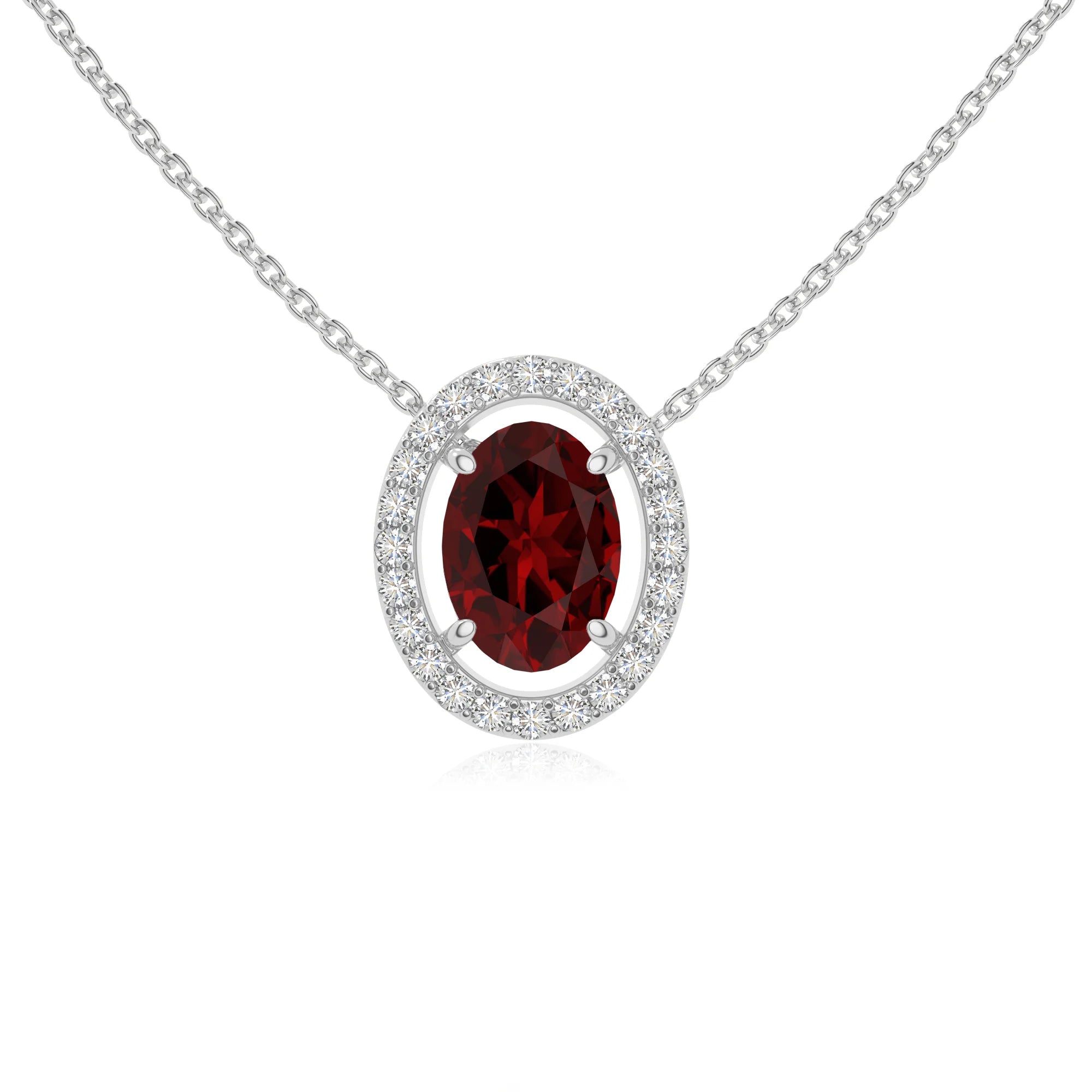 natural garnet solitaire halo necklaces in sterling silver 