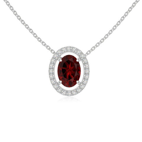 natural garnet solitaire halo necklaces in sterling silver 