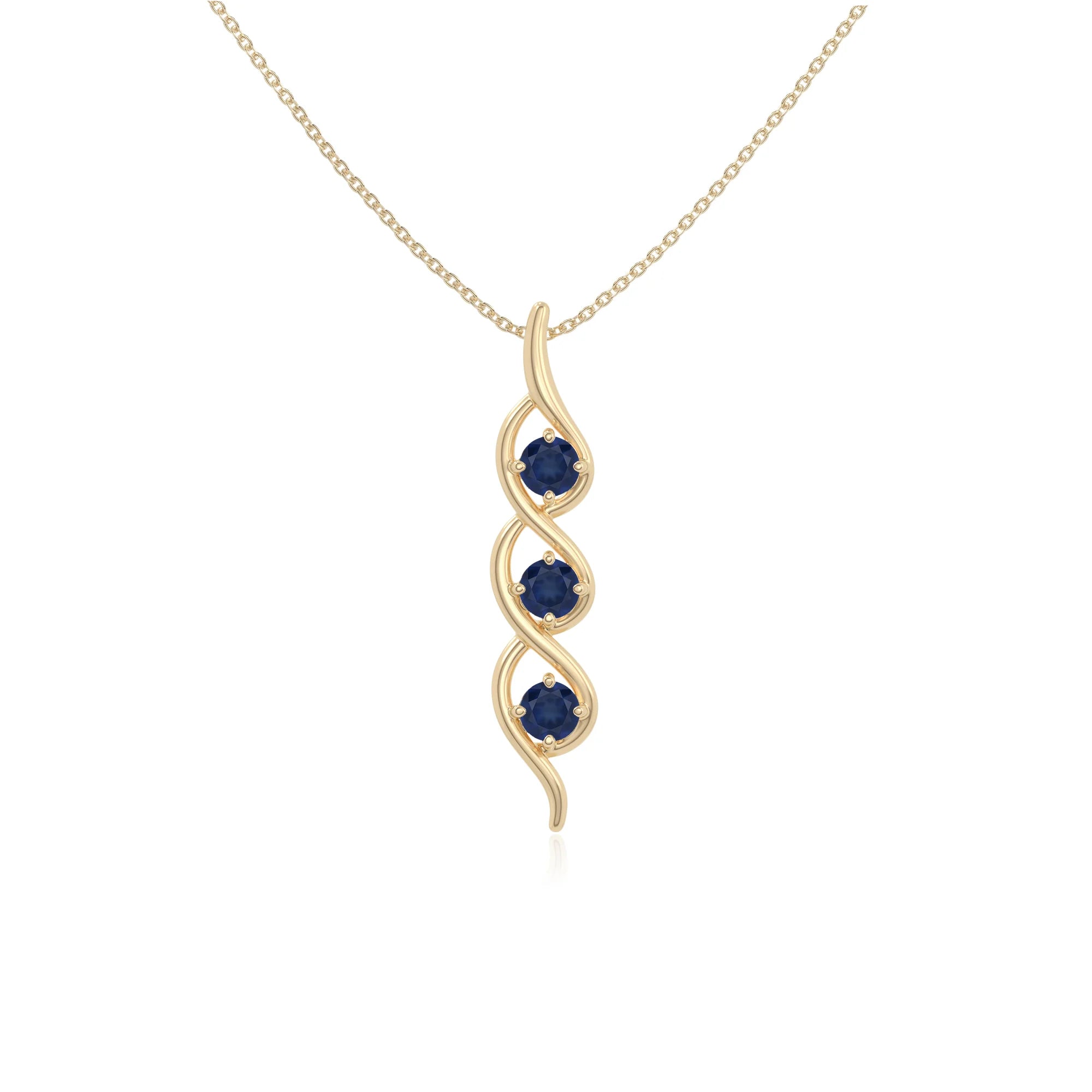 natural blue-sapphire 3 stone helix necklaces in yellow gold vermeil 