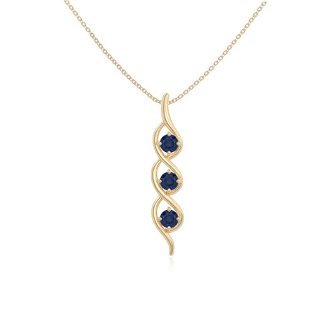 natural blue-sapphire 3 stone helix necklaces in yellow gold vermeil 