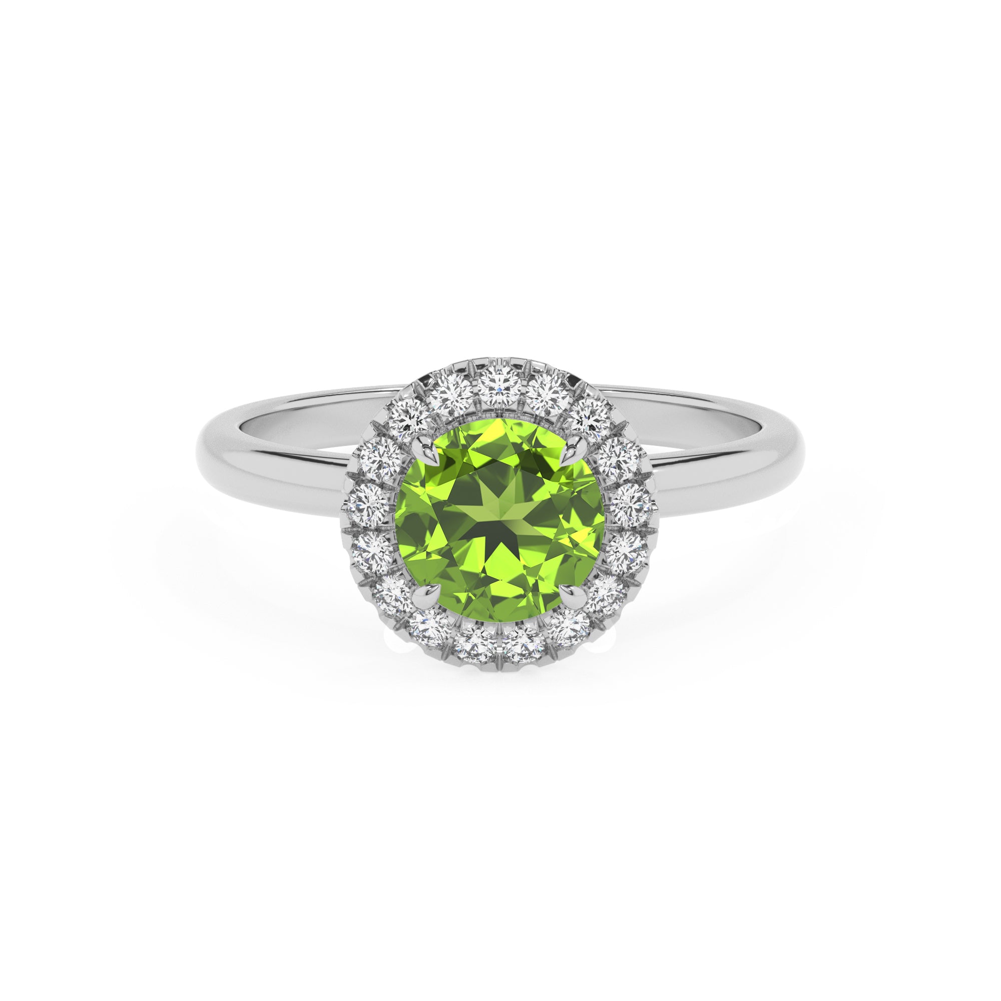 natural peridot round halo solitaire engagement ring