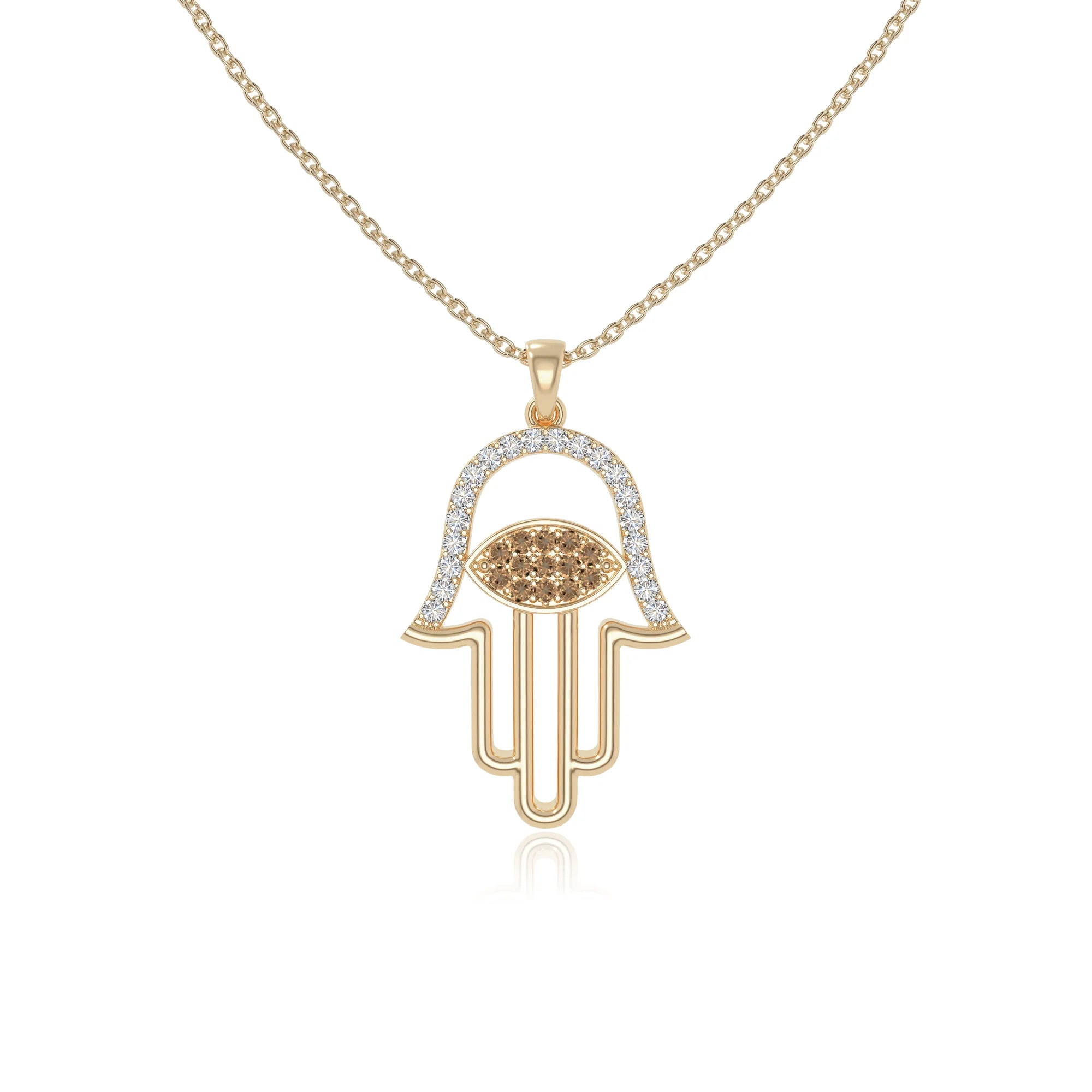 natural citrine evil eye hamsa hand necklaces in yellow gold vermeil 