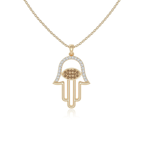 natural citrine evil eye hamsa hand necklaces in yellow gold vermeil 