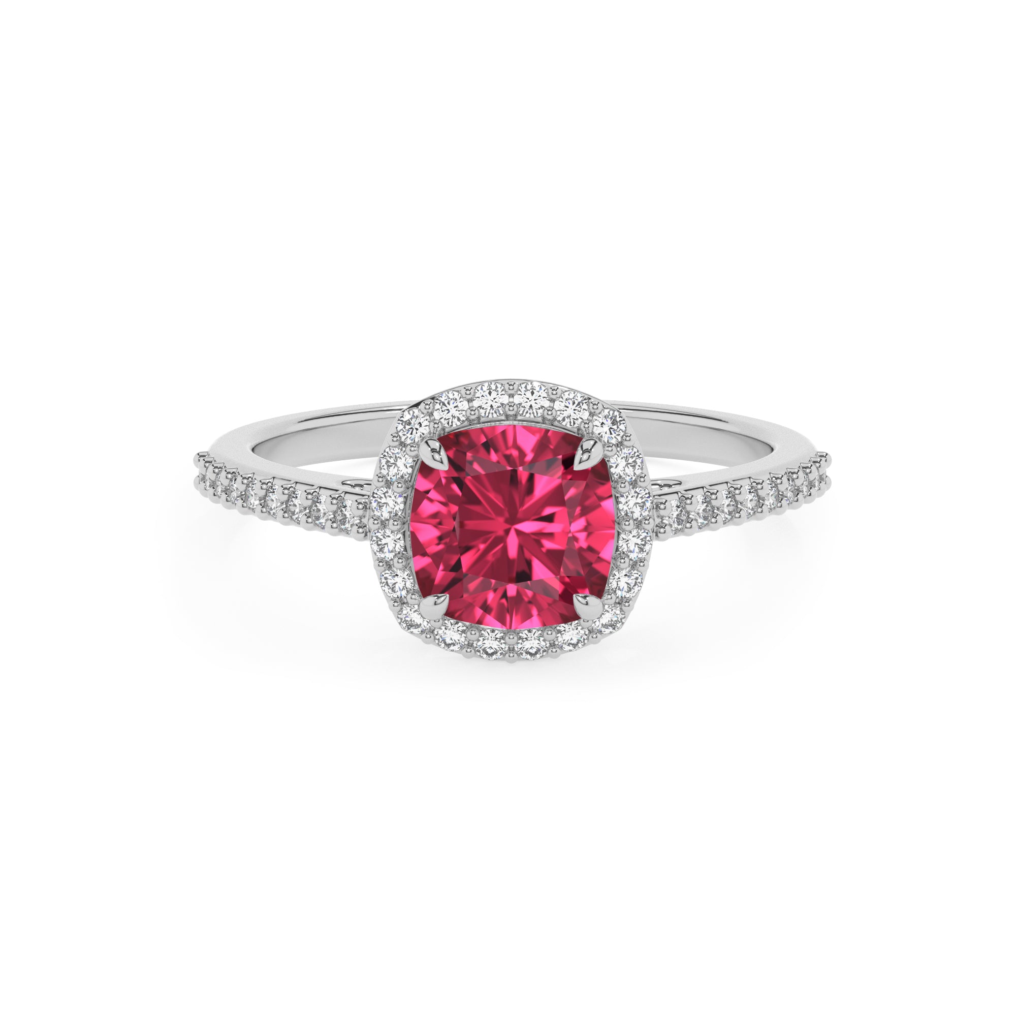 lab-grown pink-tourmaline cushion half eterity halo solitaire engagement ring