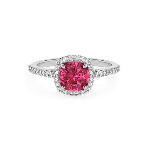 lab-grown pink-tourmaline cushion half eterity halo solitaire engagement ring