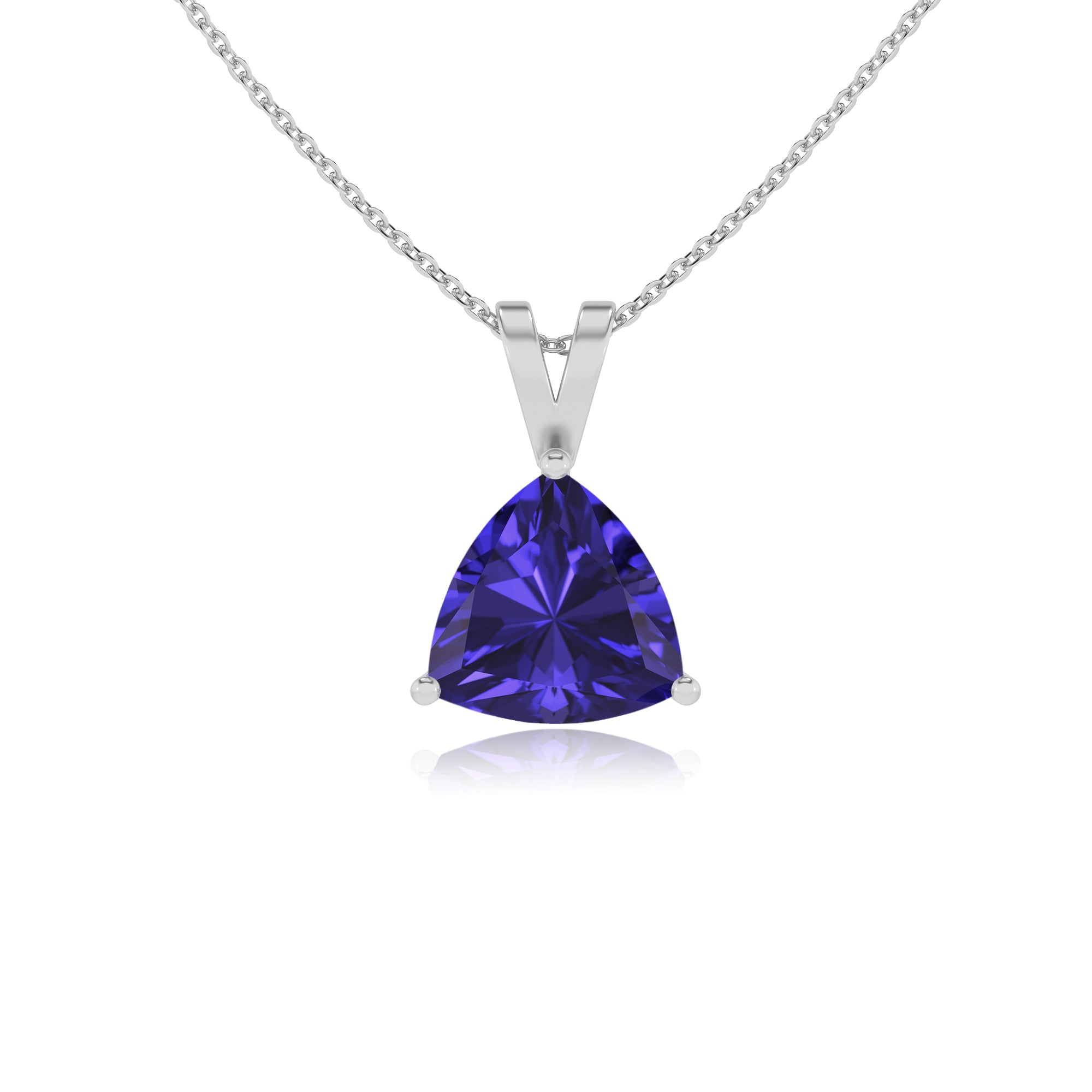 lab grown tanzanite trillion shape solitaire v-bale pendant necklace