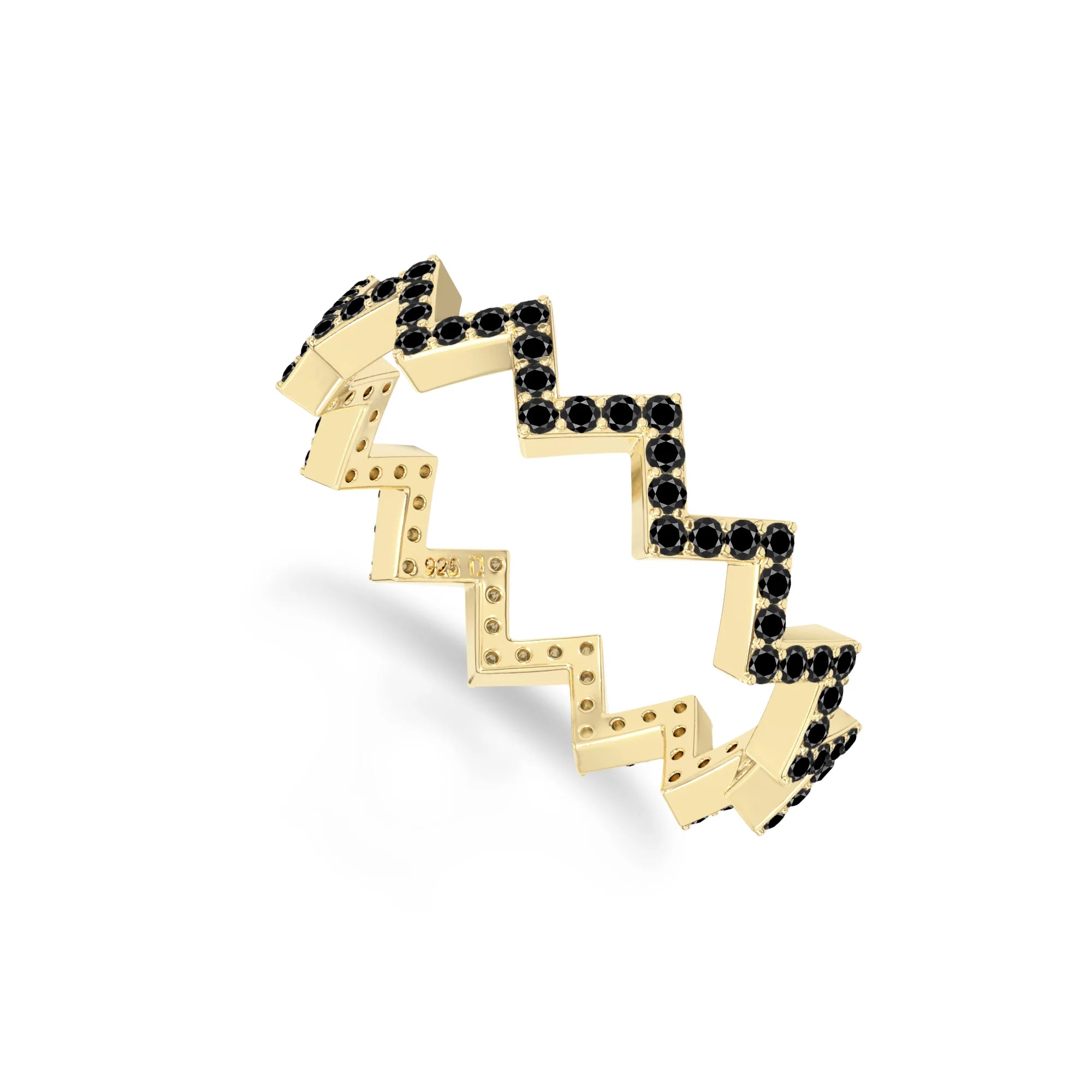 natural black onyx zig-zag wedding band rings in yellow gold vermeil