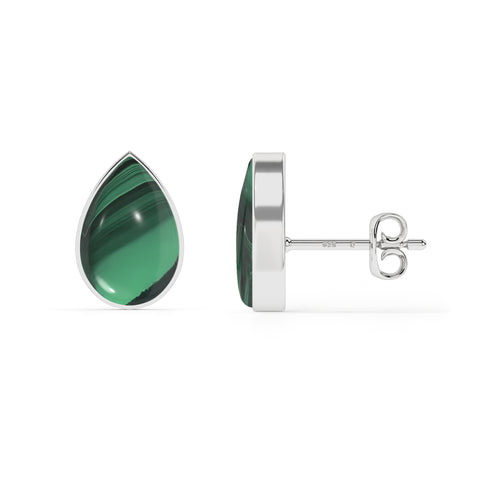 natural malachite pear shape stud earrings