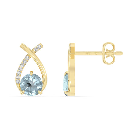 natural aquamarine fishtail stud earrings in yellow gold vermeil 