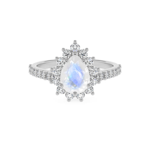 natural rainbow-moonstone pear half eterity halo solitaire engagement ring