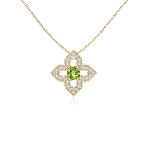 peridot 4 petal flower necklaces in yellow gold vermeil 