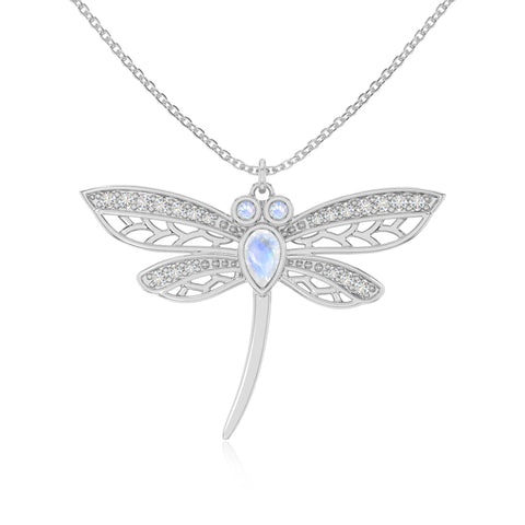 rainbow moonstone dragonfly necklaces in sterling silver 
