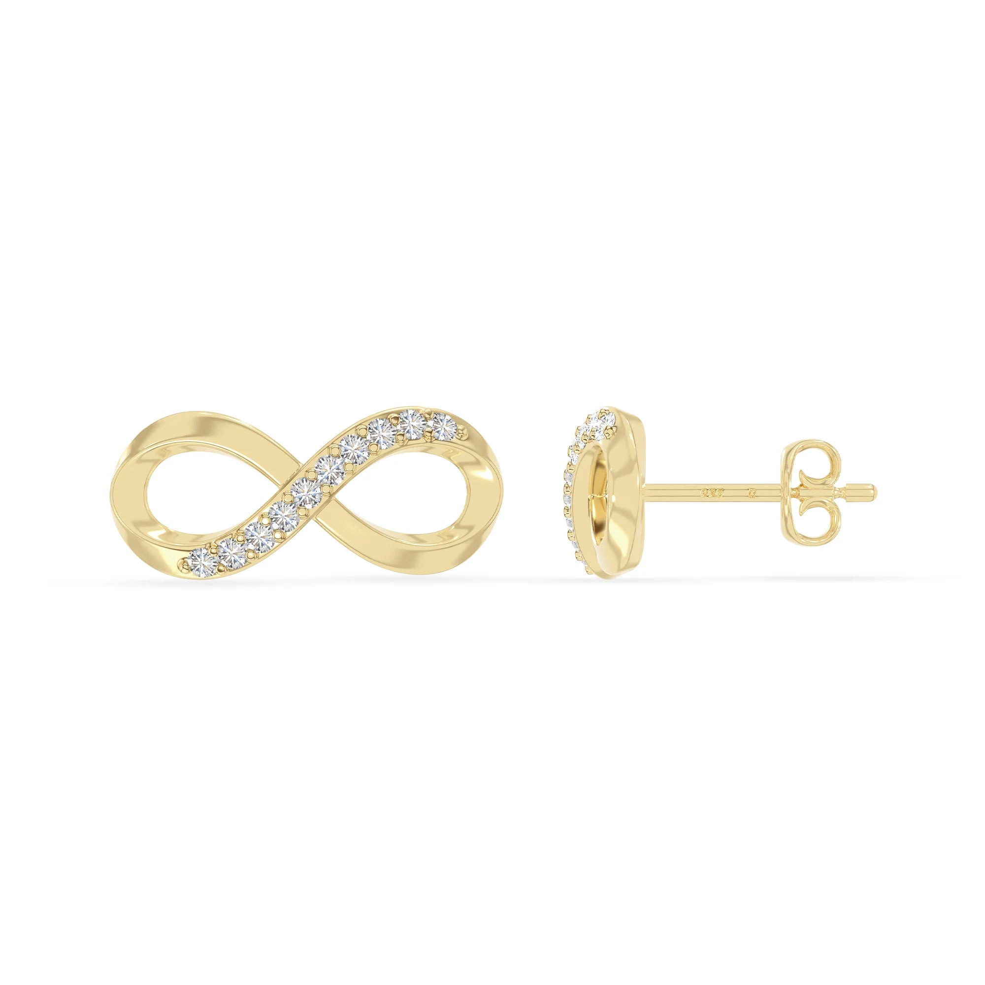 moissanite infinity stud earrings in yellow gold vermeil 