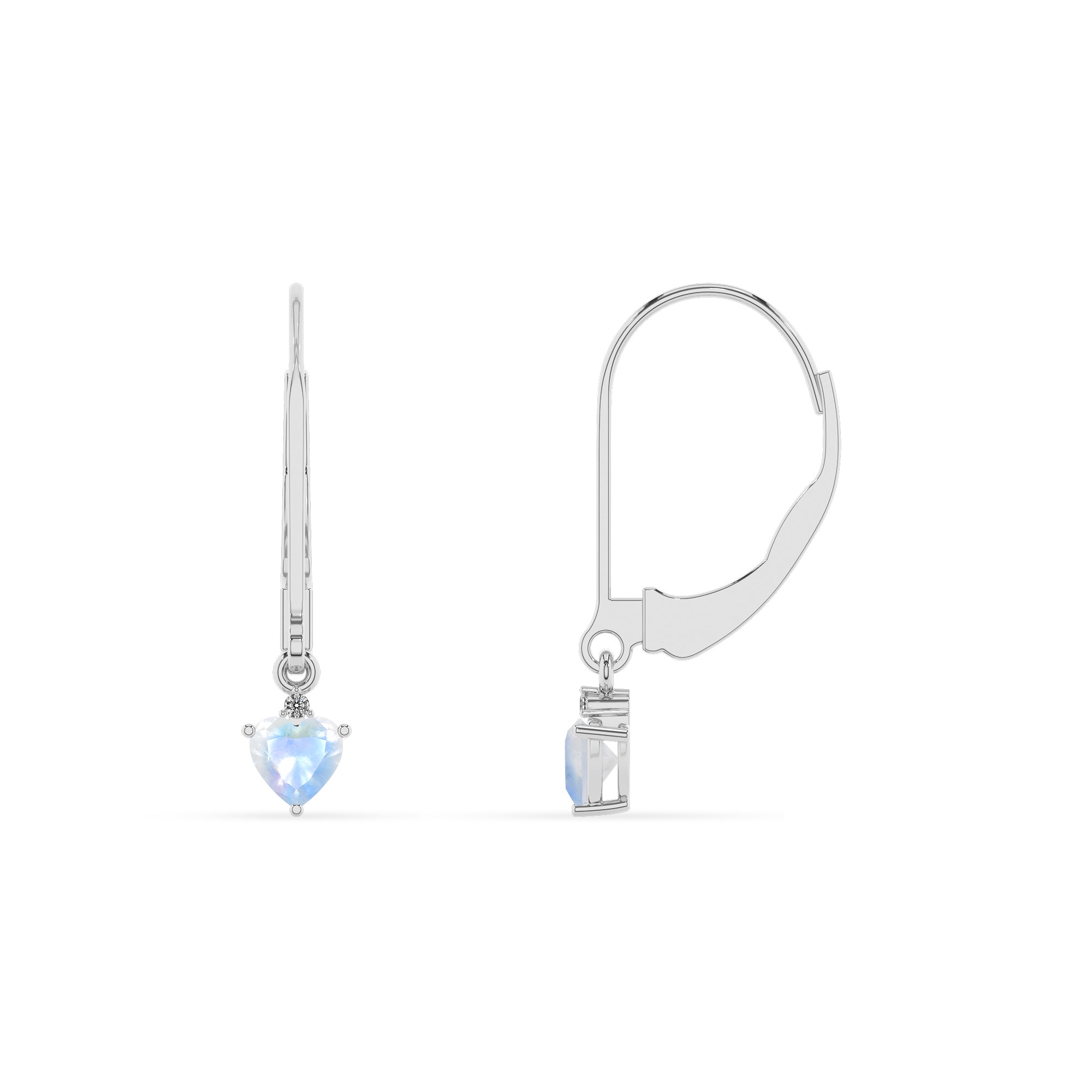 natural rainbow moonstone heart dangle earrings with moissanite 