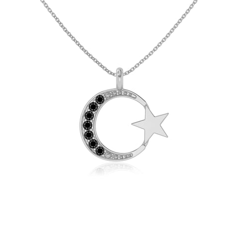 natural black-onyx moon & star necklaces in sterling silver 
