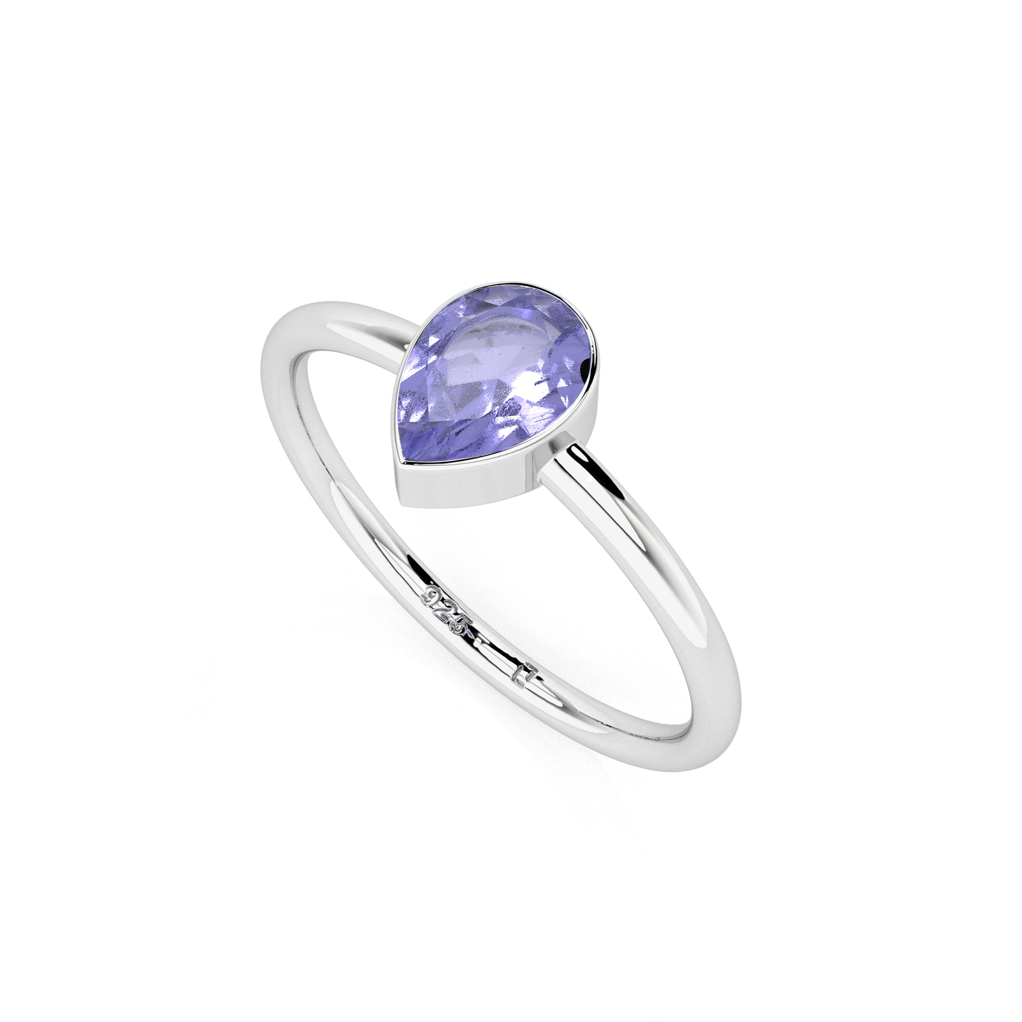 tanzanite pear cut stackable bezel-set ring