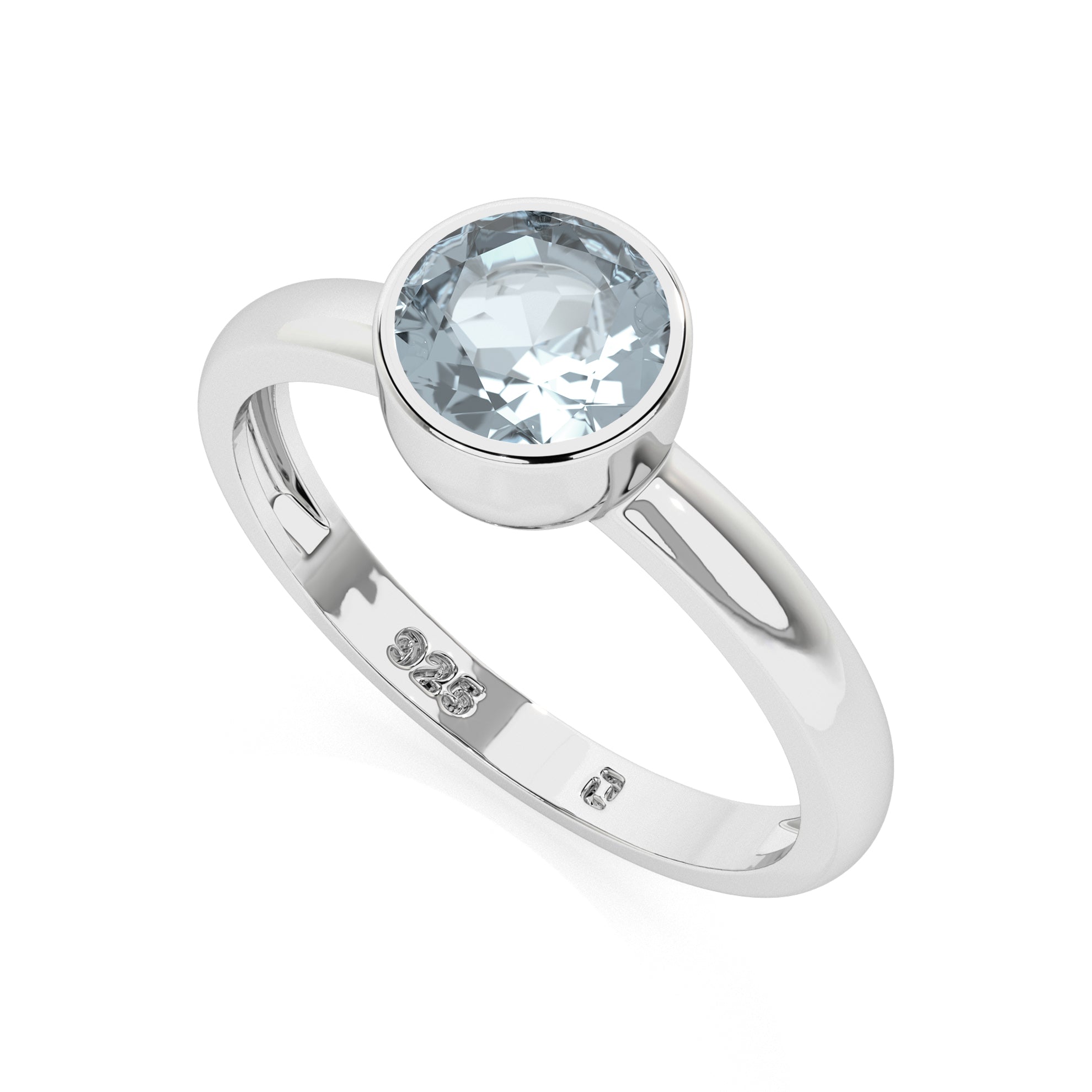 aquamarine round cut stackable bezel-set ring