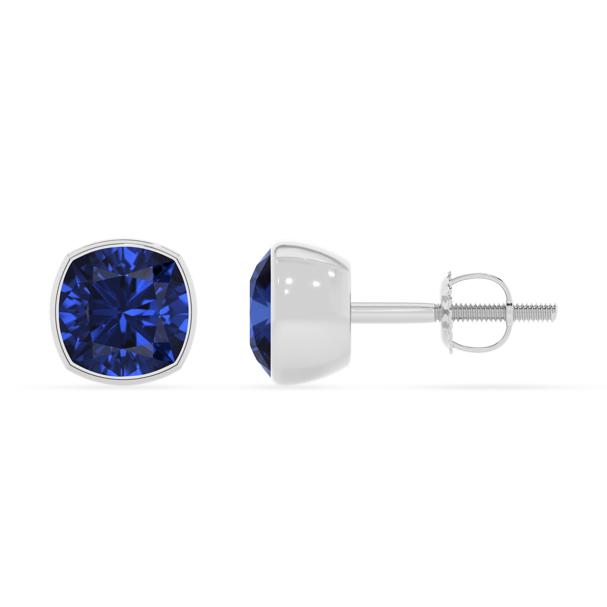 lab grown blue sapphire cushion stud earrings 