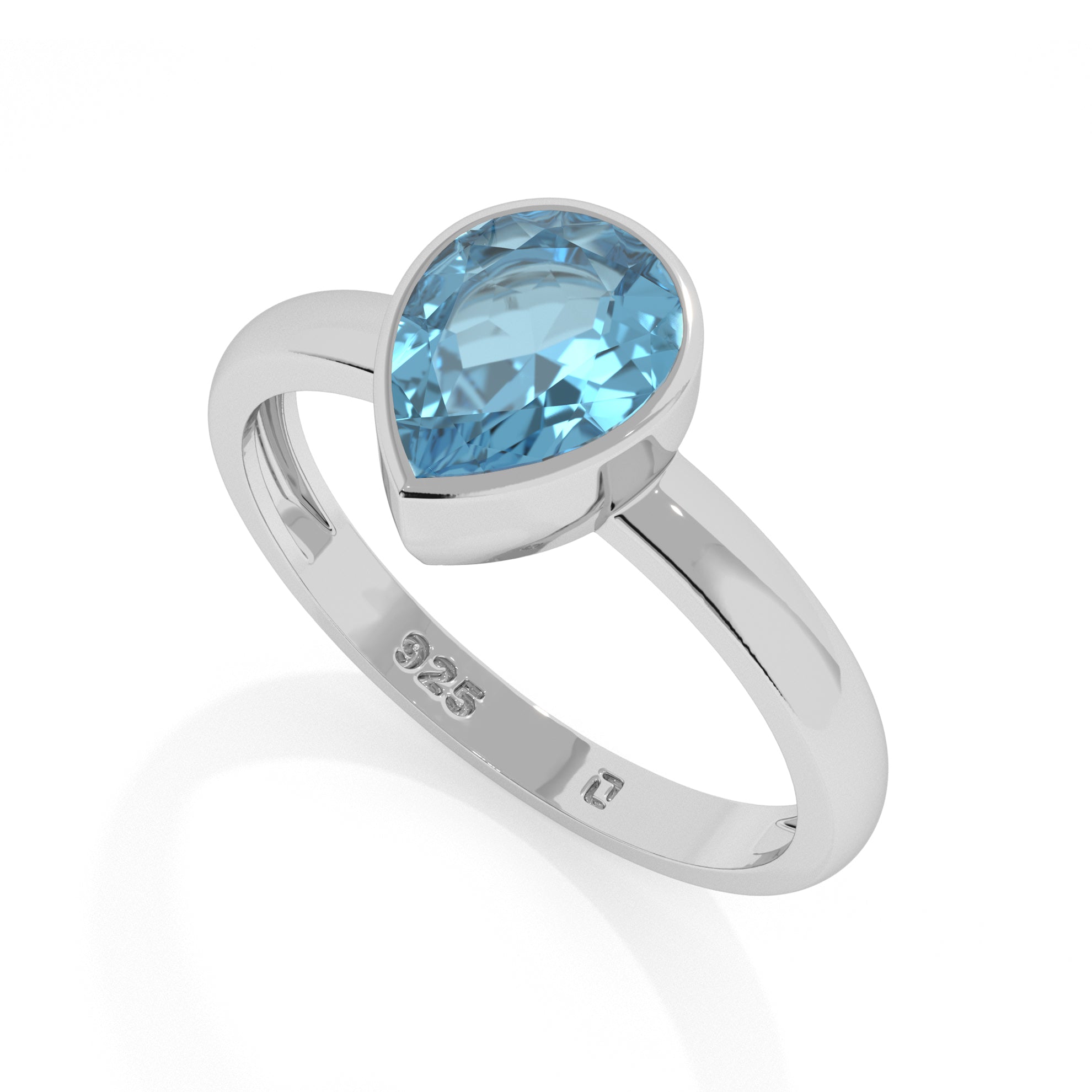 swiss blue topaz pear cut stackable bezel-set ring