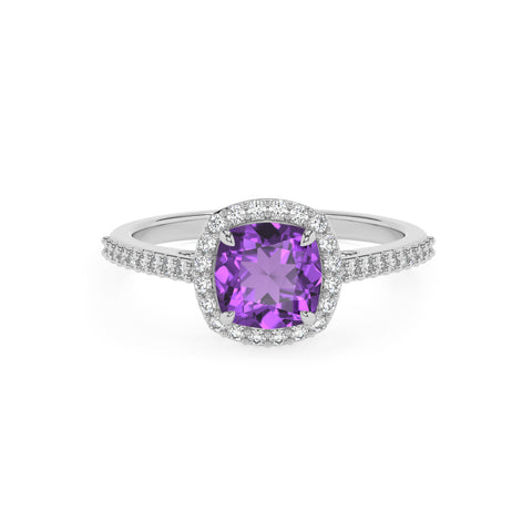 lab grown amethyst cushion half eterity halo solitaire engagement ring