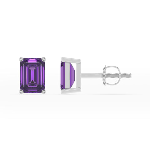 lab grown amethyst emerald cut stud earrings 