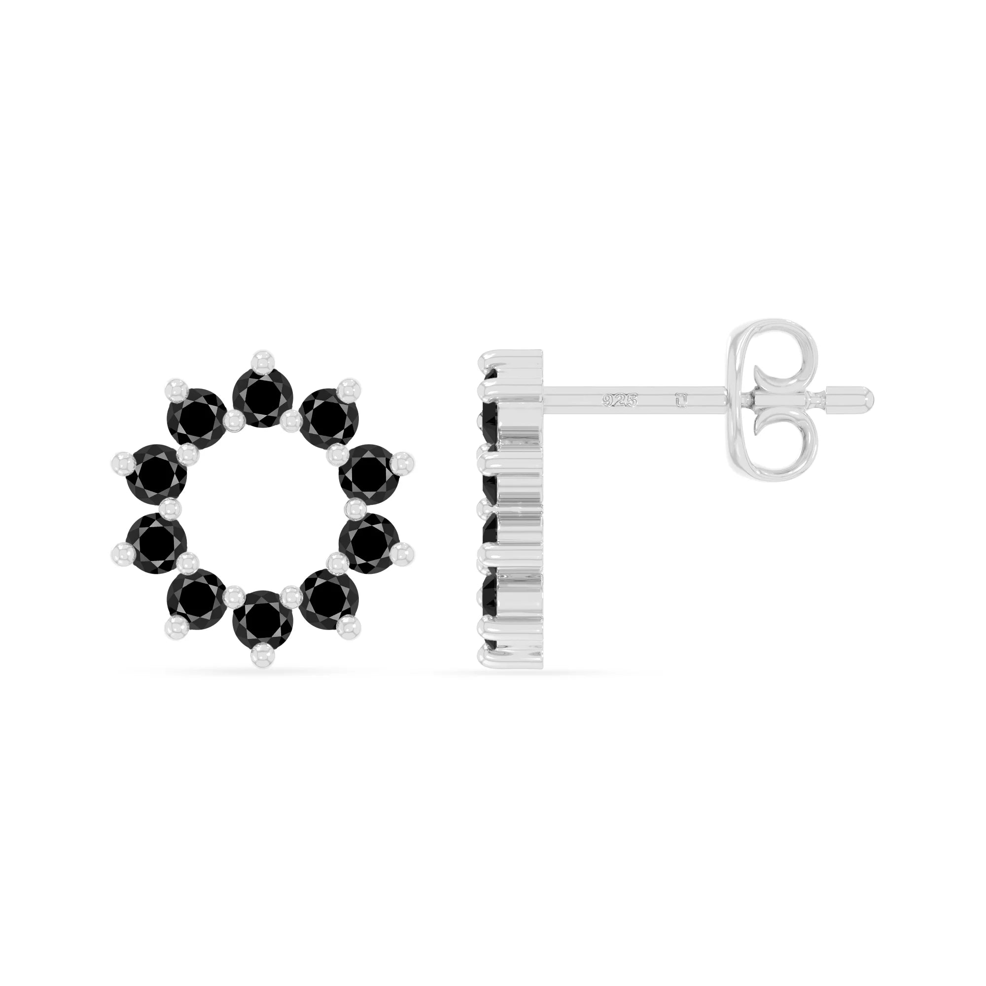 natural black-onyx sun stud earrings in sterling silver 