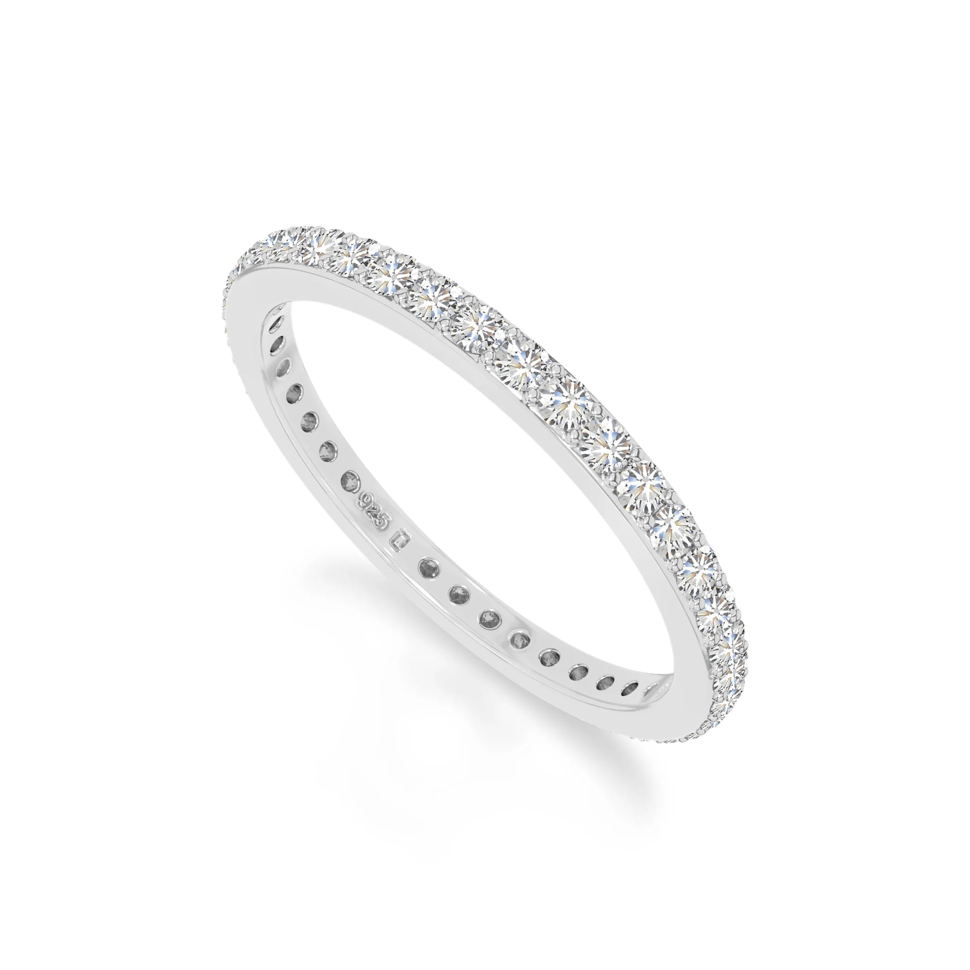 natural moissanite eternity band rings in sterling silver 