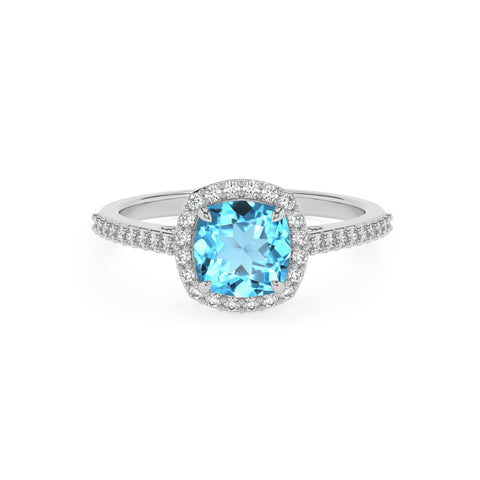 natural swiss blue topaz cushion half eterity halo solitaire engagement ring