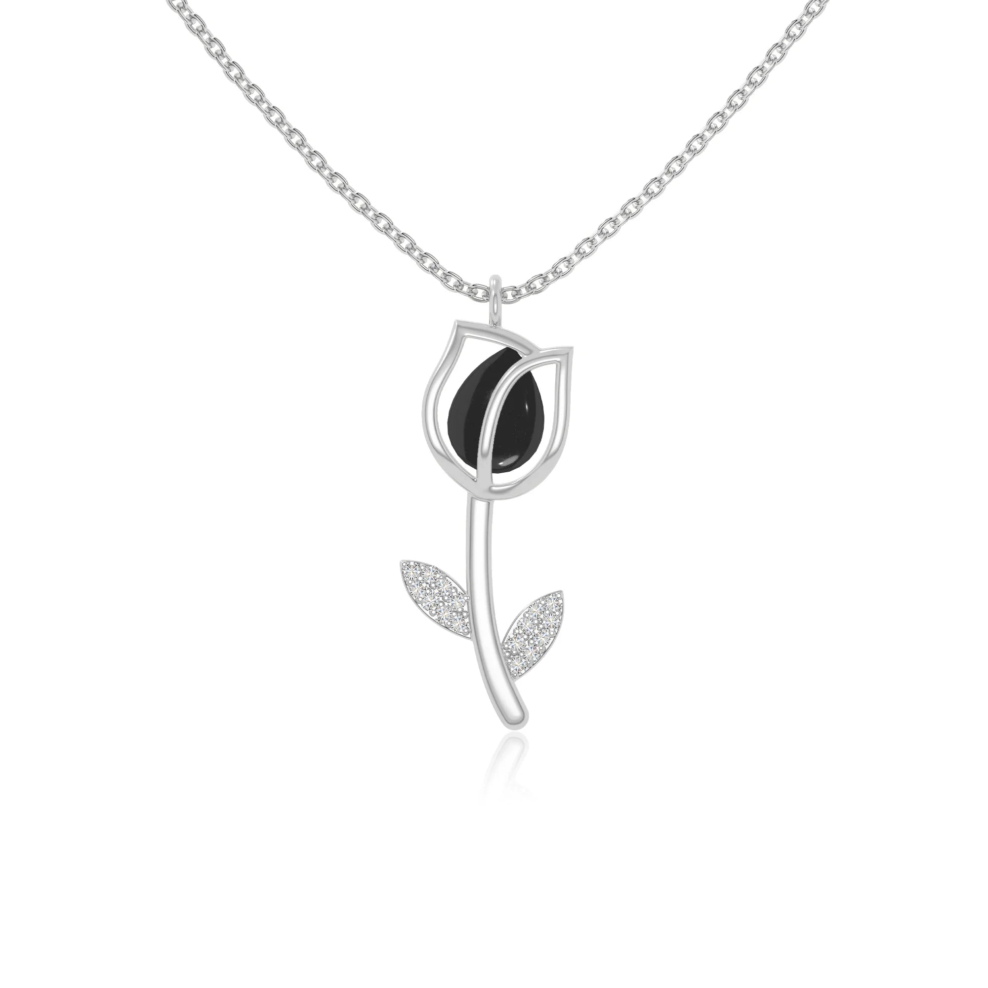natural black-onyx tulip necklaces in sterling silver 