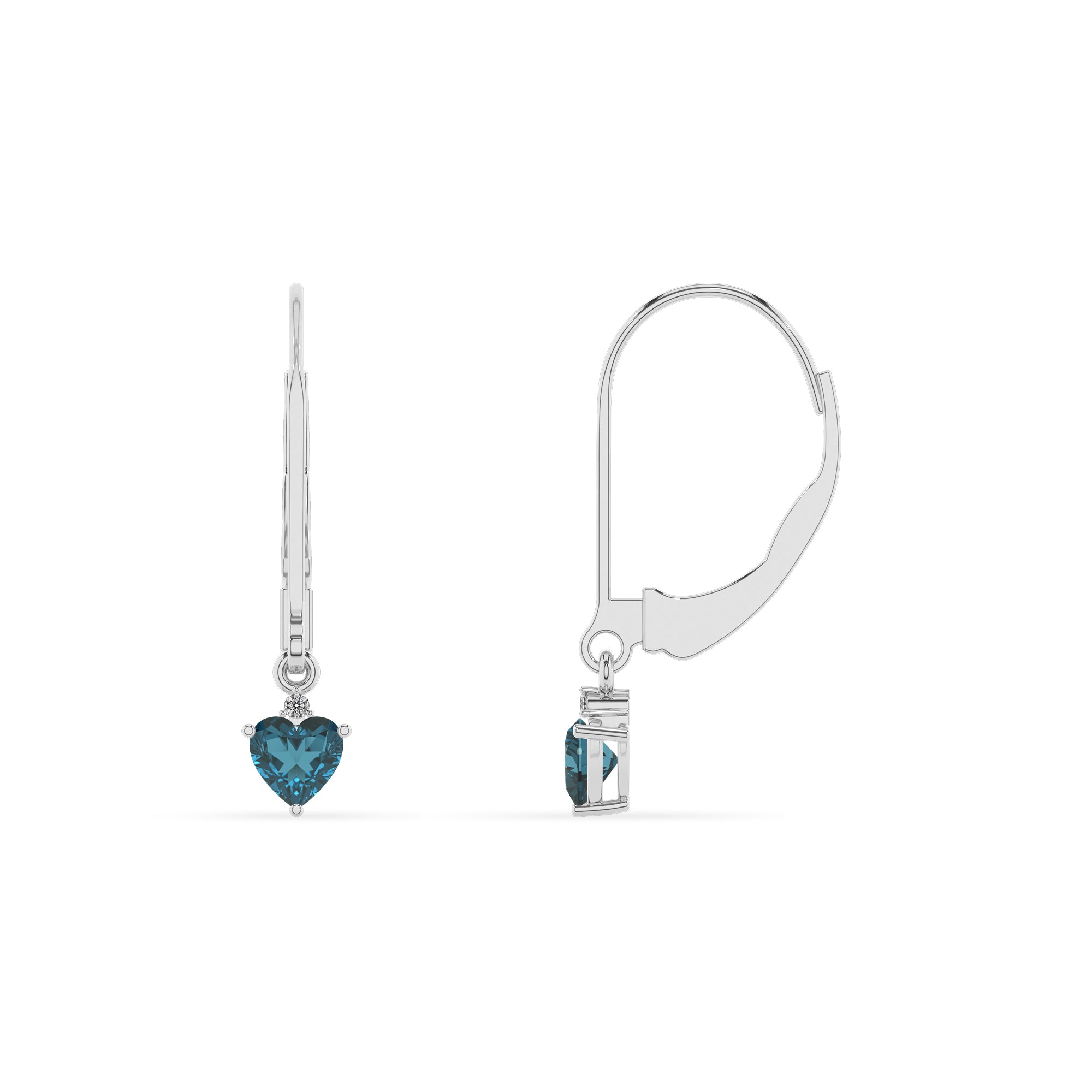 natural london blue topaz heart dangle earrings with moissanite 