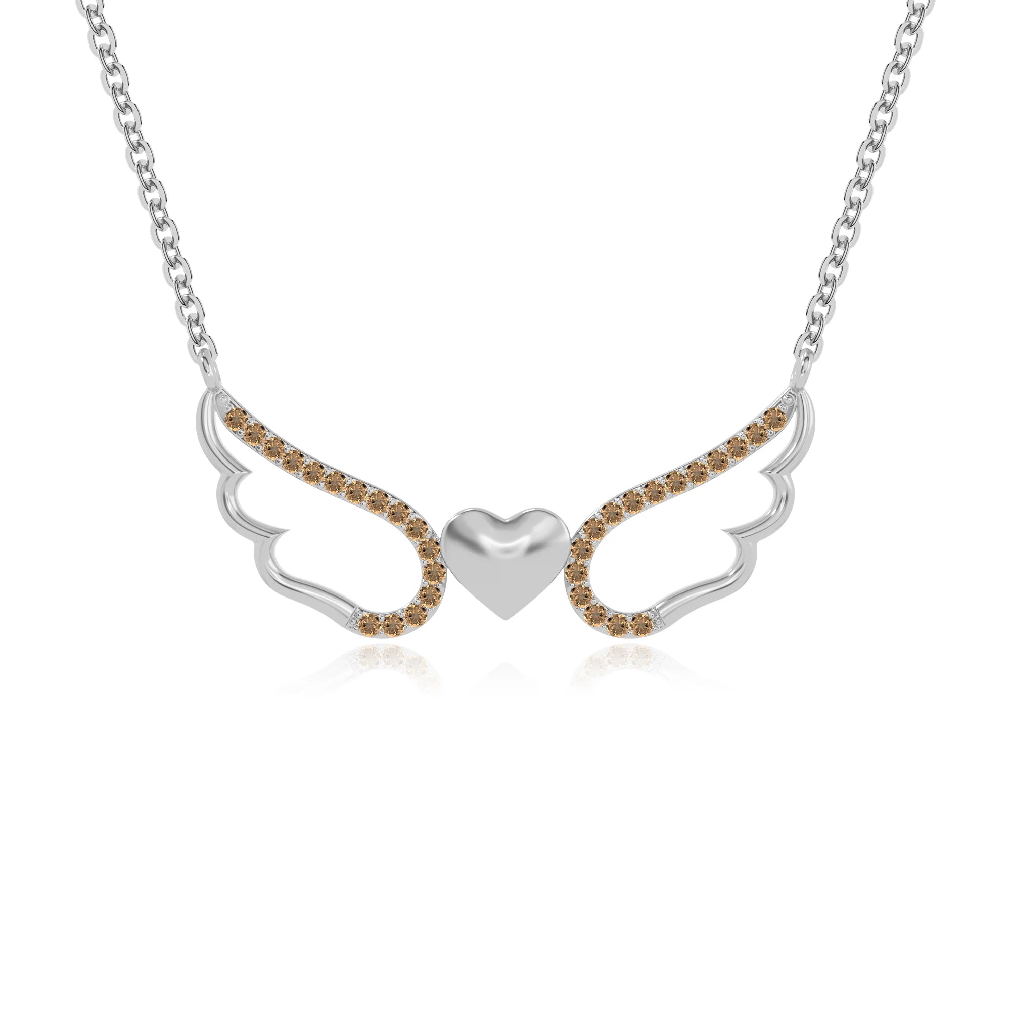 natural citrine angel wings heart necklaces in sterling silver 