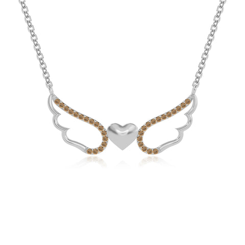 natural citrine angel wings heart necklaces in sterling silver 