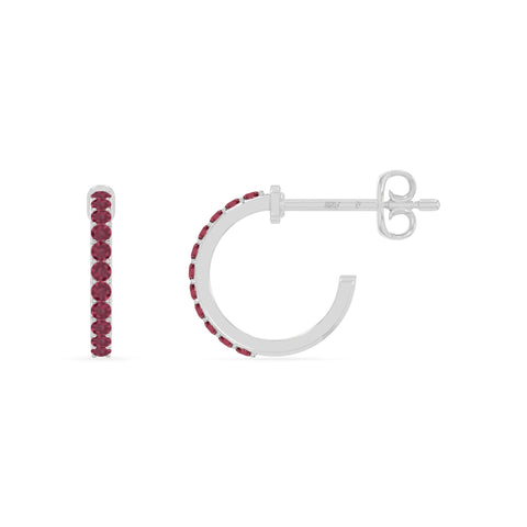 natural ruby hoop earrings in sterling silver 
