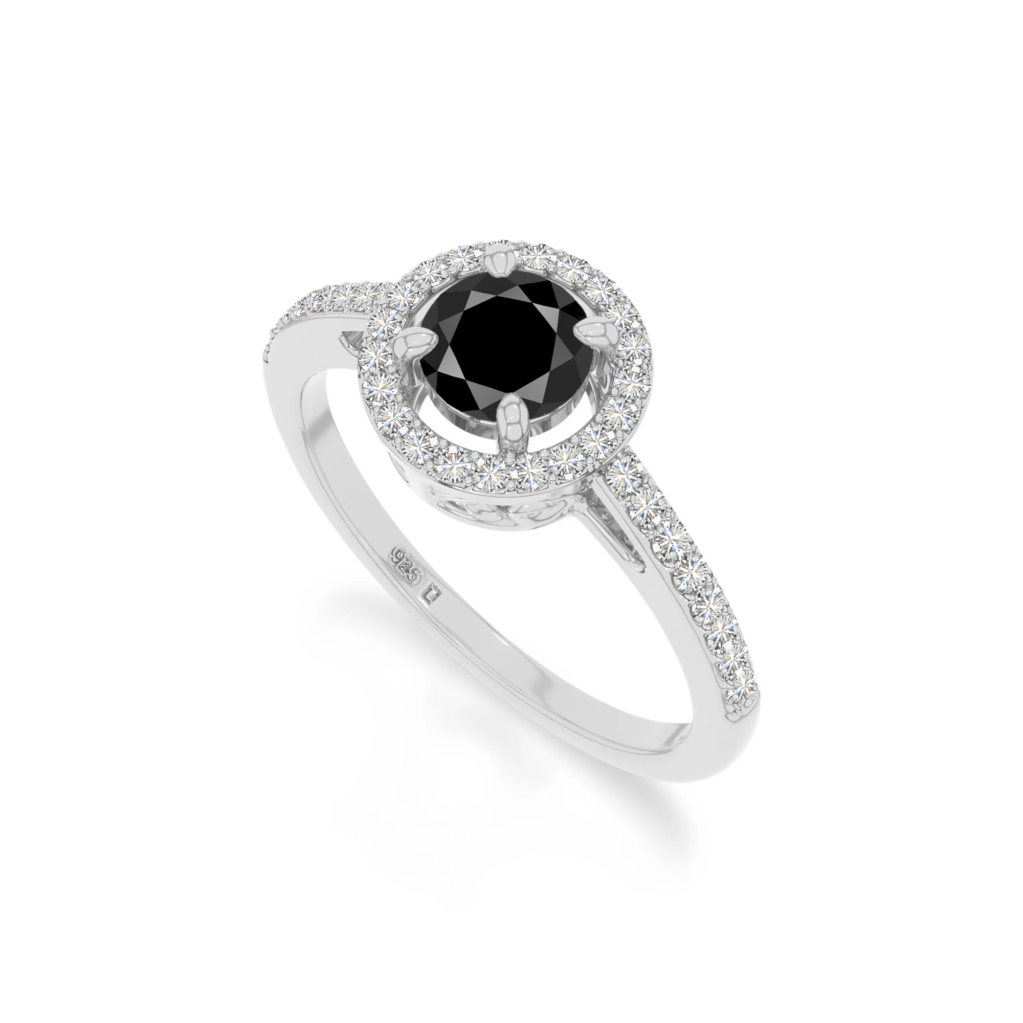 natural black onyx solitaire halo engagement rings in sterling silver 