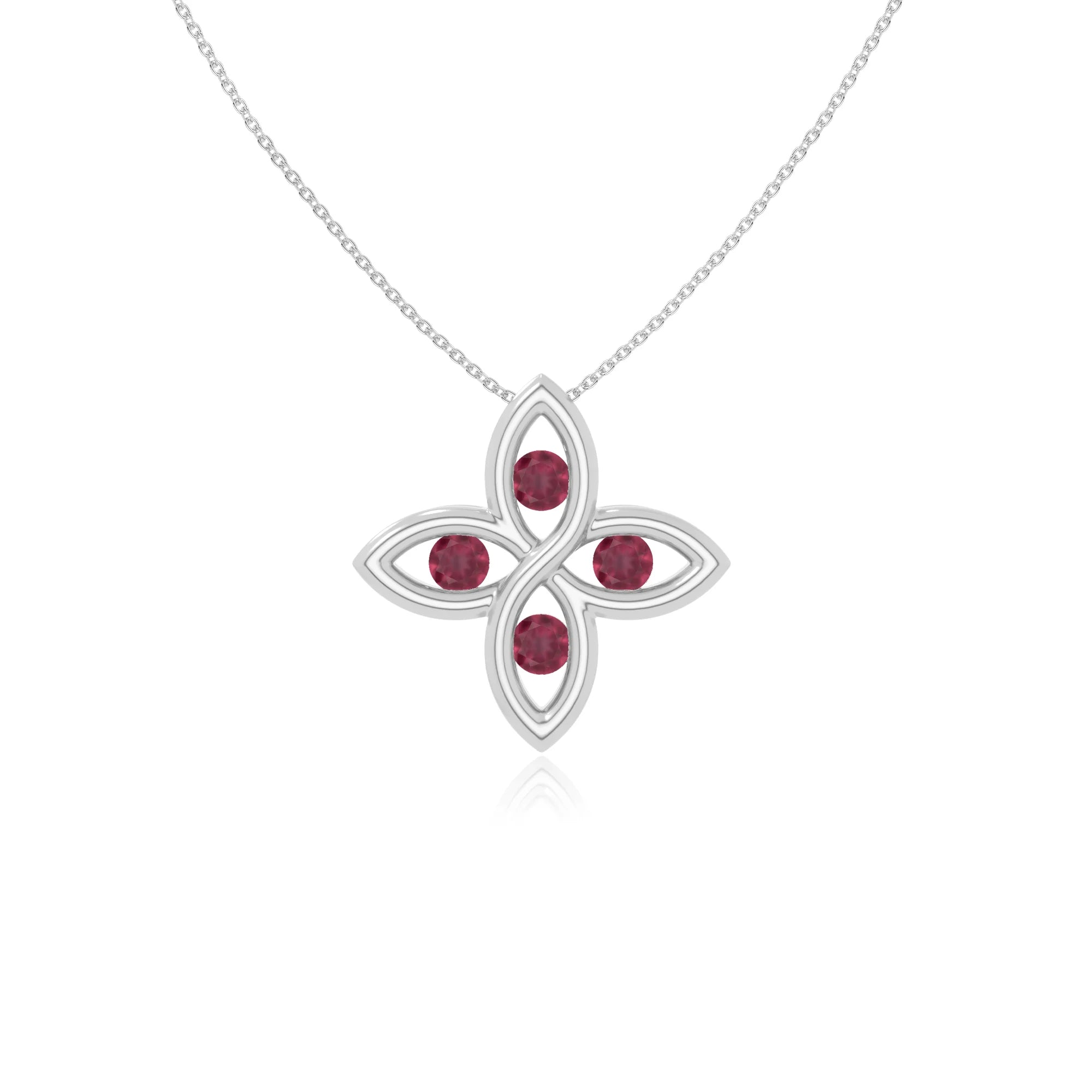 natural ruby 4 petal flower necklaces in sterling silver 