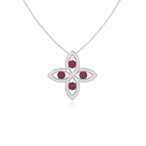 natural ruby 4 petal flower necklaces in sterling silver 