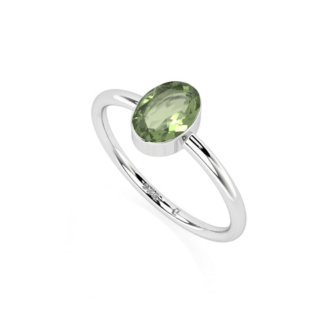 moldavite oval cut stackable bezel-set ring