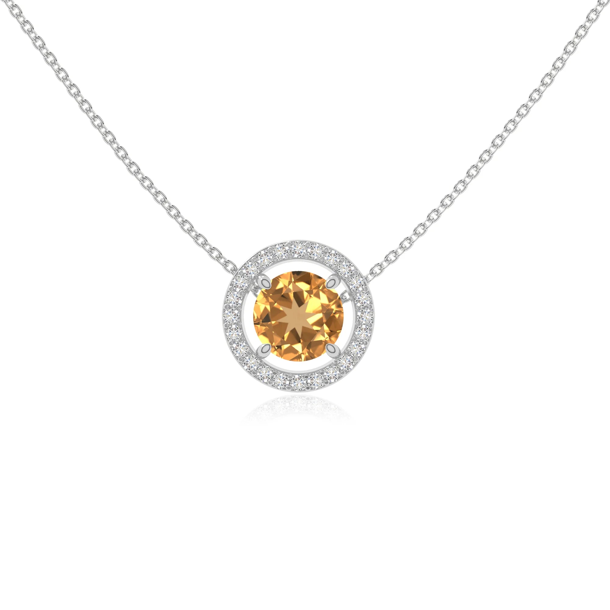 natural citrine solitaire halo necklaces in sterling silver 