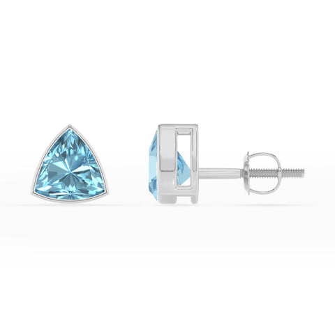 lab grown aquamarine trillion stud earrings 