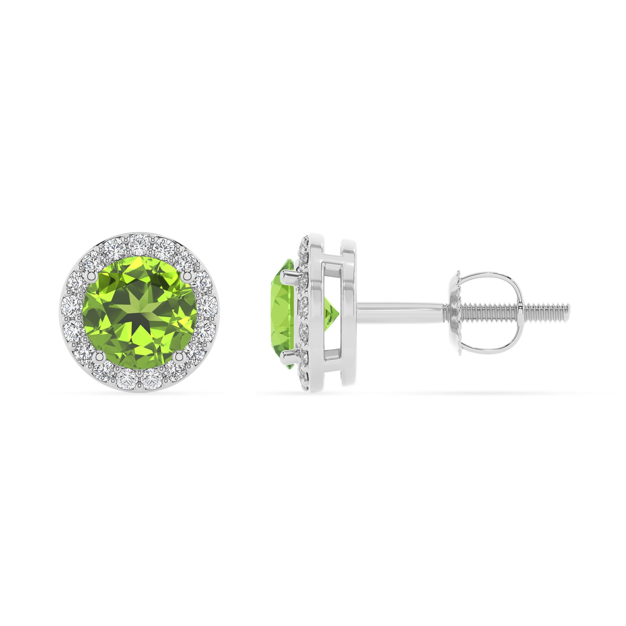 natural peridot round stud earrings with moissanite 