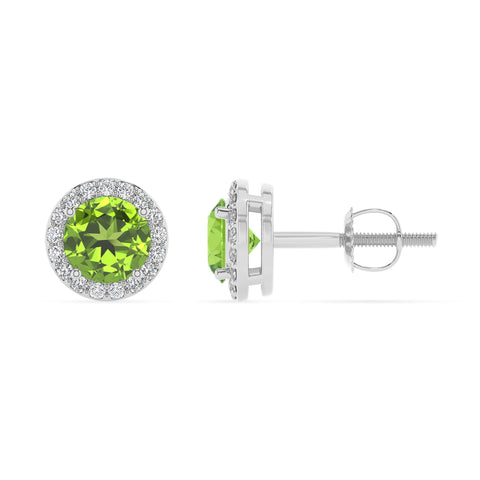 natural peridot round stud earrings with moissanite 